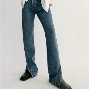 ZARA MID-RISE FULL LENGTH SPLIT STRAIGHT LEG JEANS